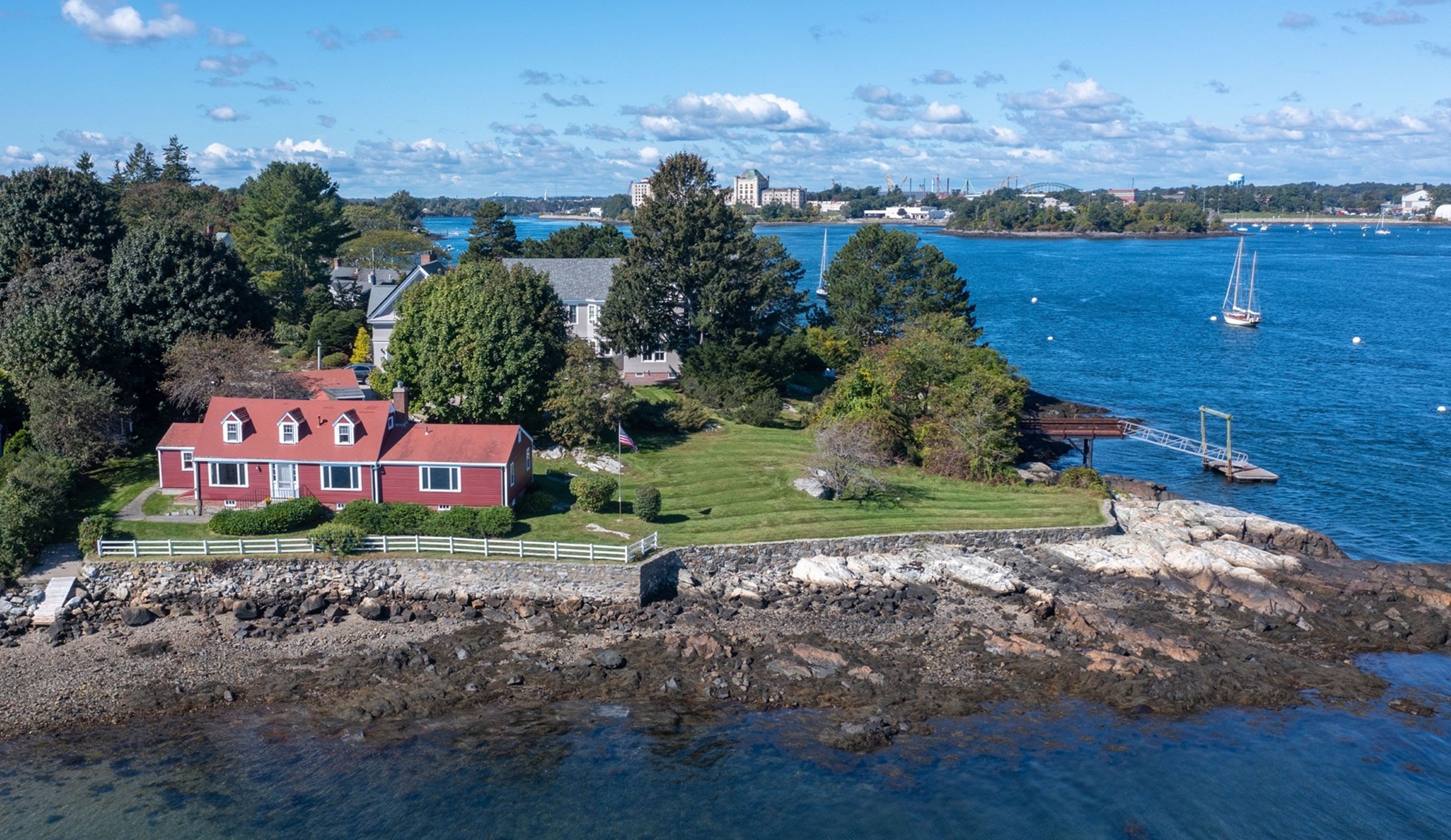 Red house with a water view in Portsmouth, NH